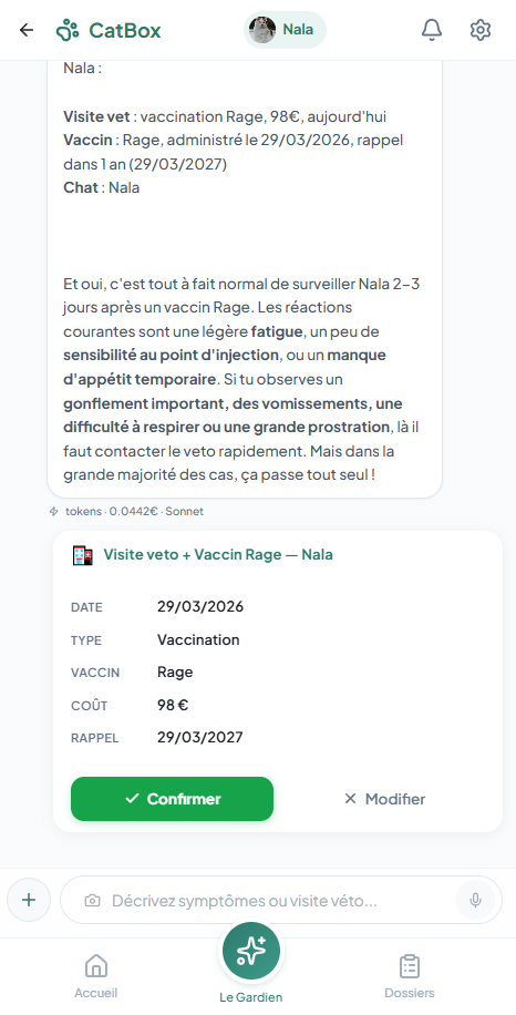 Enregistrement en un message